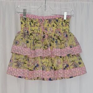 Vineyard Vines Costal Preppy Floral Yellow and Pink Smocked Skirt XS